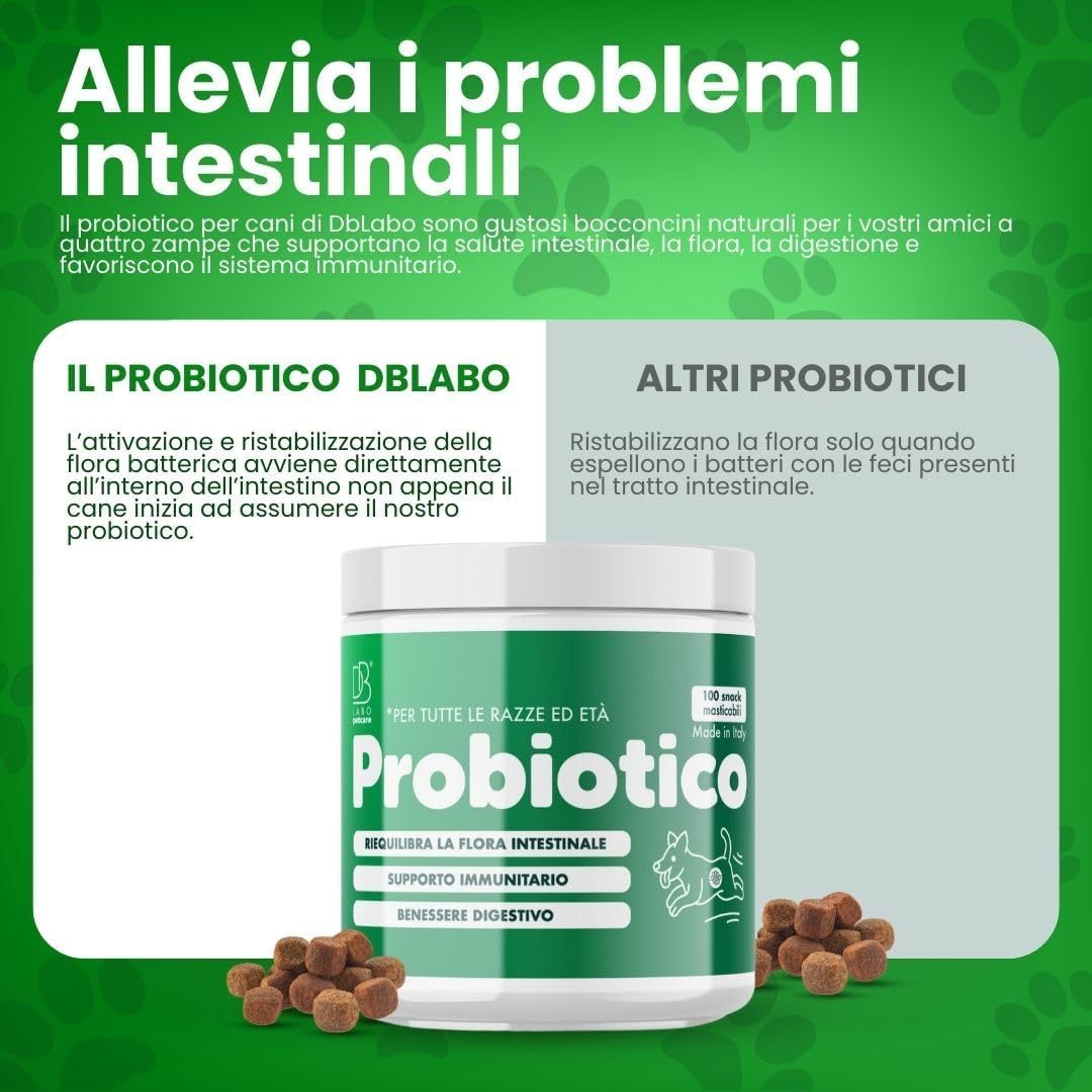 DB Labo - Probiotici per Cani - Probiotico Digestivo Per Cani dona Benessere - Fermenti Lattici Cane