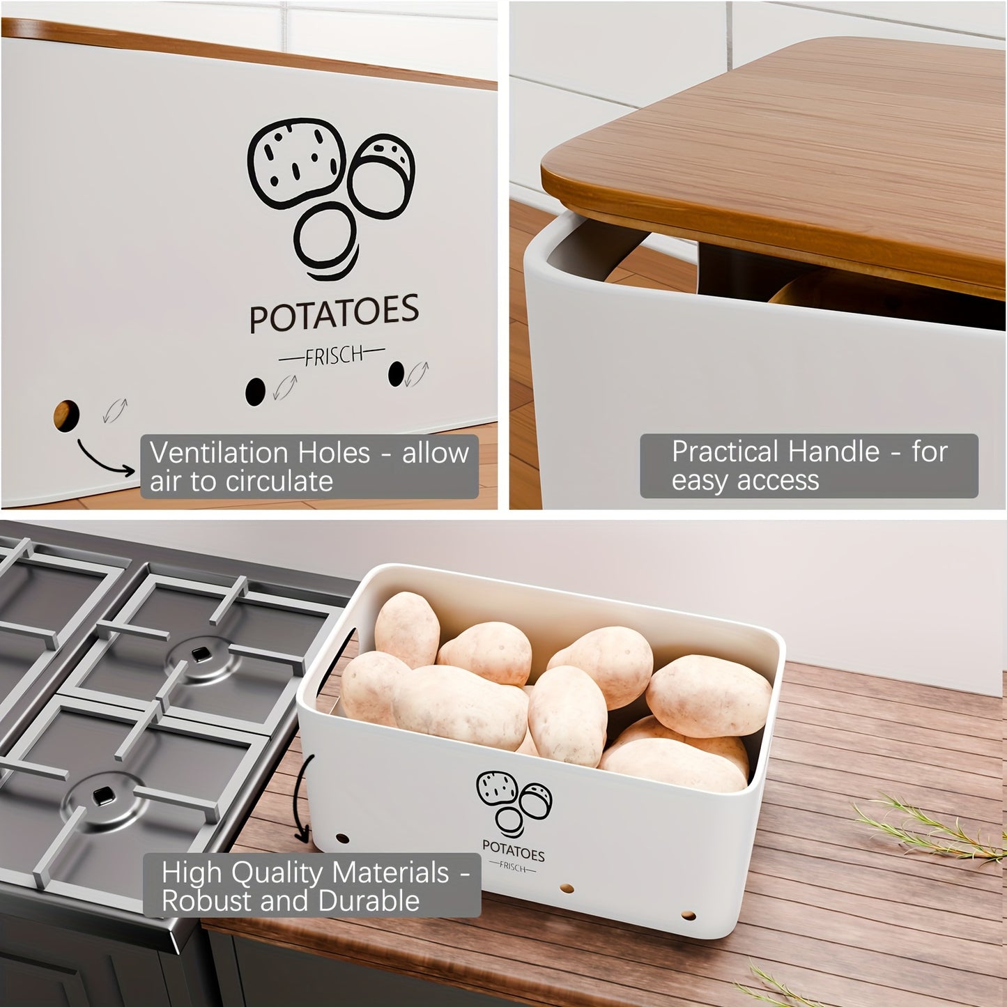 3 Pezzi Scatola per Conservare Verdure, Barattolo per Patate Cipolle Aglio, Contenitore Metallico per Verdure, Barattolo per Organizzare Dispensa e Cucina