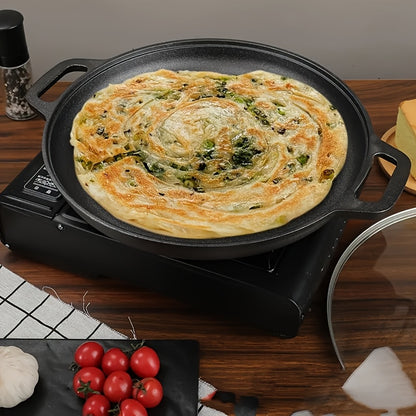Padella piastra multifunzione in ghisa da 1 pezzo - Padella antiaderente per pizza, barbecue, pancake - Compatibile con tutti i piani cottura, ideale per cucina domestica e cottura all'aperto