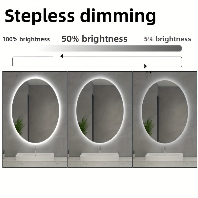 Specchio da bagno grande circolare retroilluminato con un diametro di 49,99 centimetri, adatto per hotel e uso domestico, inclusi i bagni. Viene fornito con un pulsante a pressione con funzione defogliante e un pulsante di illuminazione, imballaggio sicur