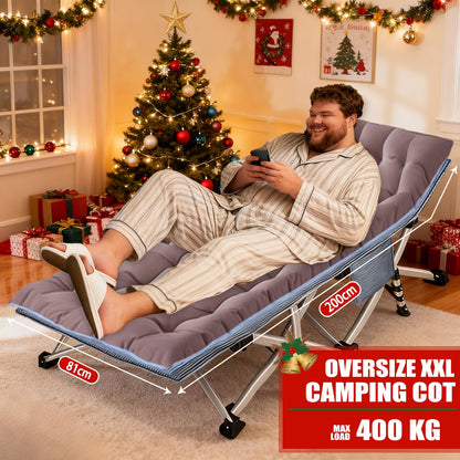 Letto da campeggio pieghevole extra large con materasso, letto portatile da esterno per spiaggia, giardino, pesca, vacanze, viaggio, telaio in ferro resistente e materasso imbottito morbido per caccia, campeggio, spiaggia, giardino