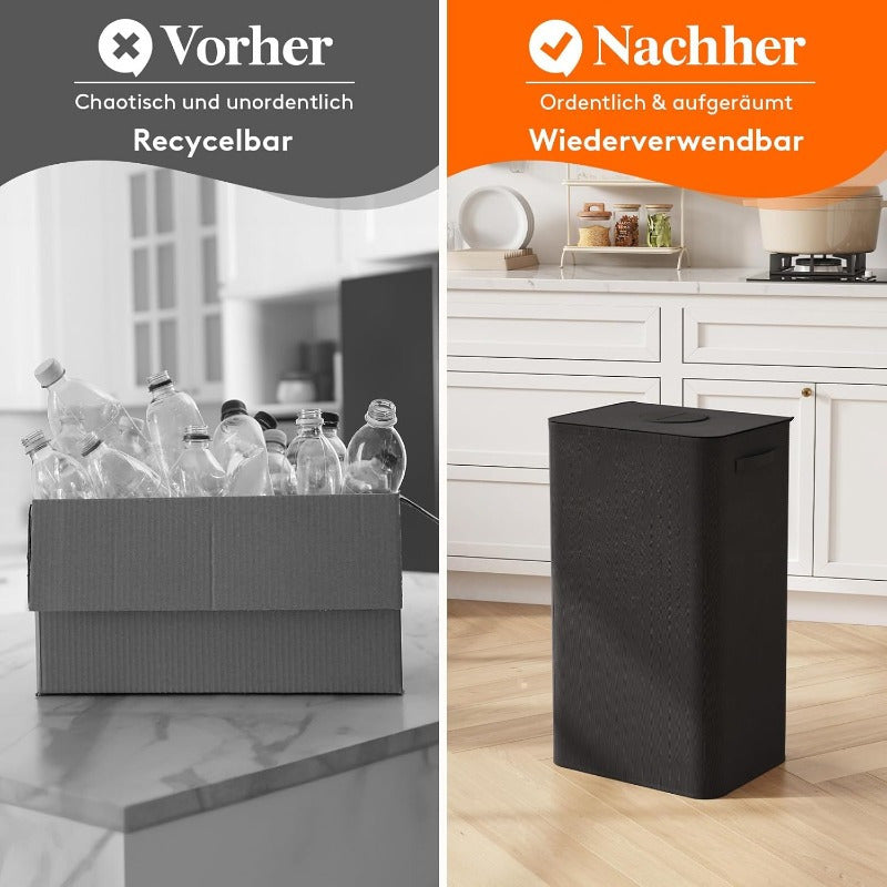Contenitore Pieghevole in Tela da 100L con Coperchio per Raccolta Bottiglie di Deposito - Grande Contenitore Rettangolare per Riciclaggio per Cucina, Casa, Ufficio - Bidoni Neri Resistenti per Vetro e Plastica Vuoti