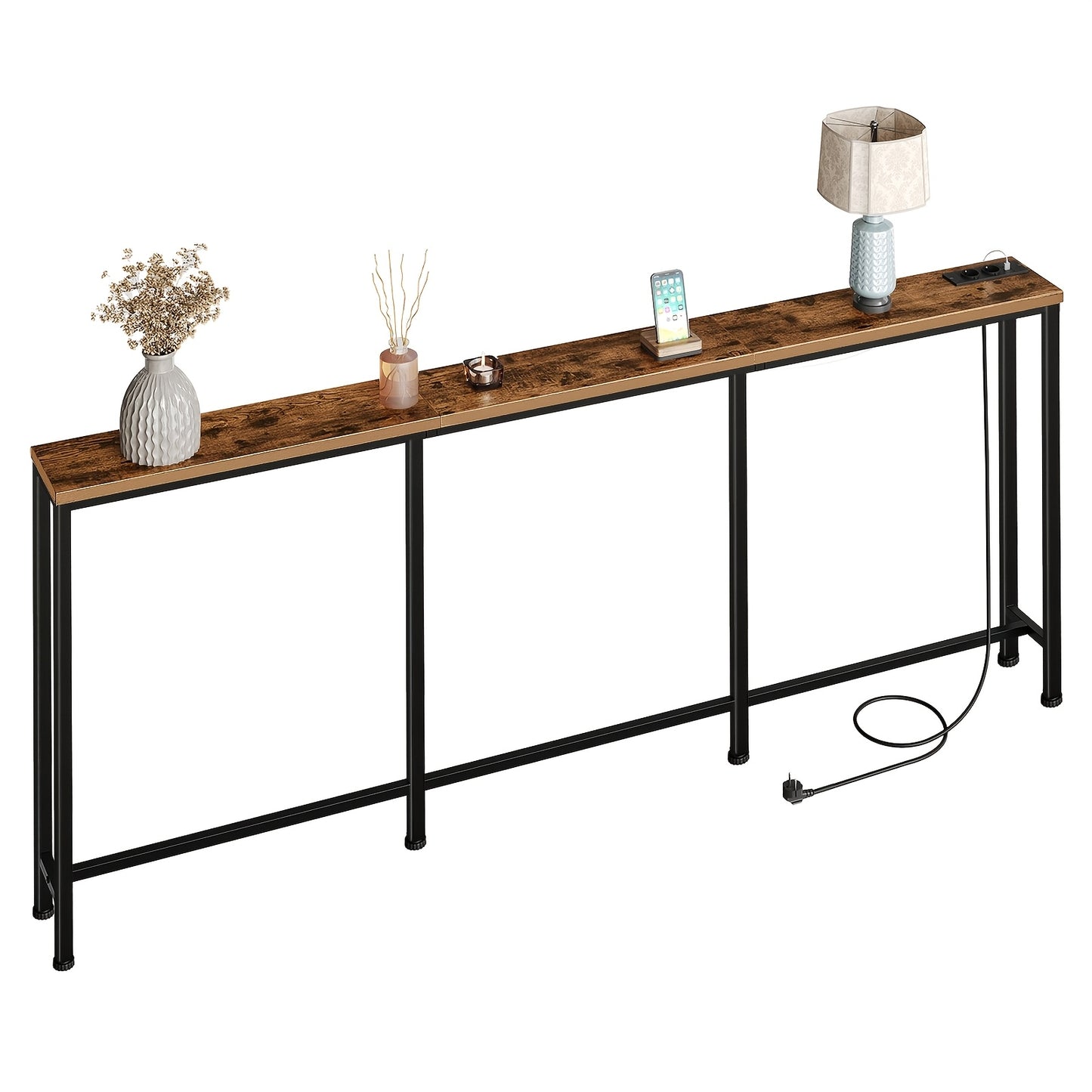 Tavolino Comodino Lungo e Sottile - Elegante Tavolino Rettangolare per Divano per Spazi Piccoli, Perfetto come Tavolino da Letto o dietro il Divano, Moderno Tavolino Sa Sottile con Organizzatore, per Soggiorno, Ingresso, Corridoio, Marrone
