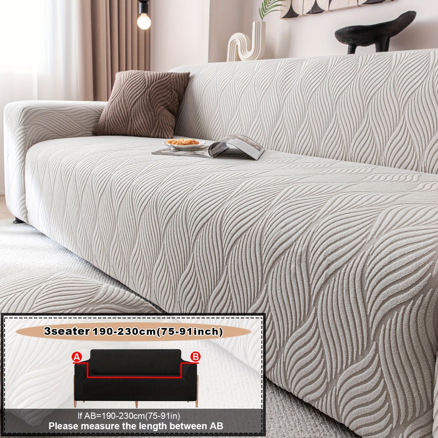 1 pz Copridivano Jacquard Foglia Artistica - Protezione Divano Elasticizzata Monoblocco con Pile Jacquard Elastico, Antiscivolo Adatto agli Animali Domestici, Lavabile in Lavatrice, Arredamento Moderno per la Casa, Protezione Mobili, Federa Decorativa, Te