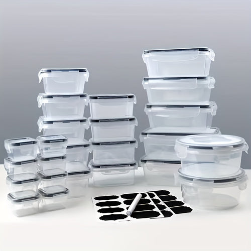 Set di 48 contenitori per alimenti sicuri, con coperchi facili da fissare (24 coperture + 24 recipienti) - barattoli ermetici in plastica ideali per conservazione degli alimenti, viaggi, picnic all'aperto e organizzazione della cucina, inclusi etichette e