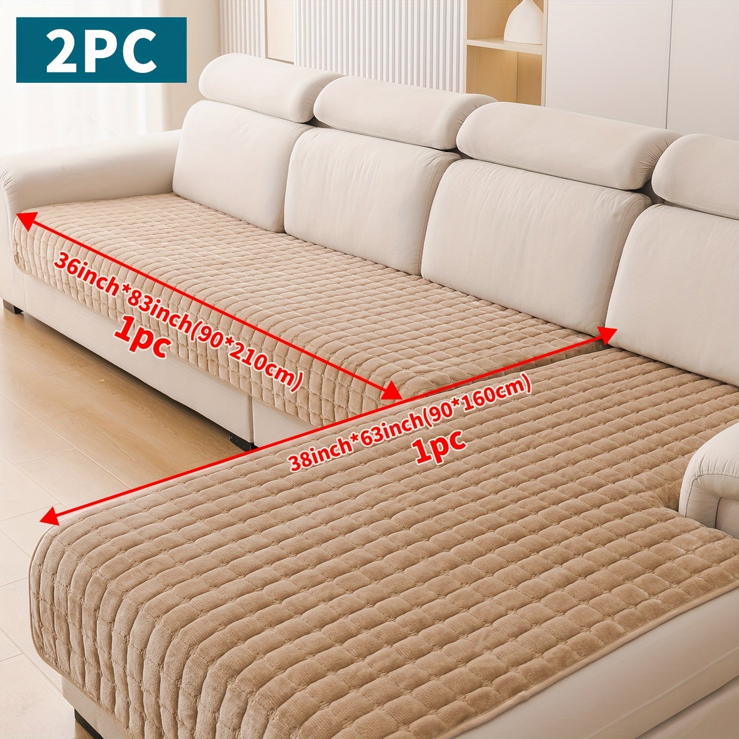 Set da 2 copridivano eleganti e moderni trapuntati in peluche - Materiale ultra-morbido e spesso in peluche, adatto agli animali domestici, lavabile in lavatrice, protezione per divano antiscivolo per divano a 3 posti, divanetto, per tutte le stagioni, la