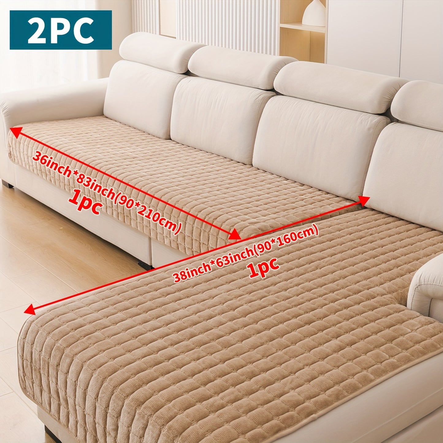 Set da 2 copridivano eleganti e moderni trapuntati in peluche - Materiale ultra-morbido e spesso in peluche, adatto agli animali domestici, lavabile in lavatrice, protezione per divano antiscivolo per divano a 3 posti, divanetto, per tutte le stagioni, la