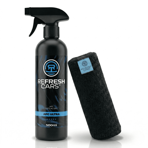 Detergente Auto APC Ultra Refresh Cars 500ml - Pulitore Universale Professionale Interni - Cuoio, Cruscotto, Plastica, Tessuti e Motore - Kit con Panno Microfibra