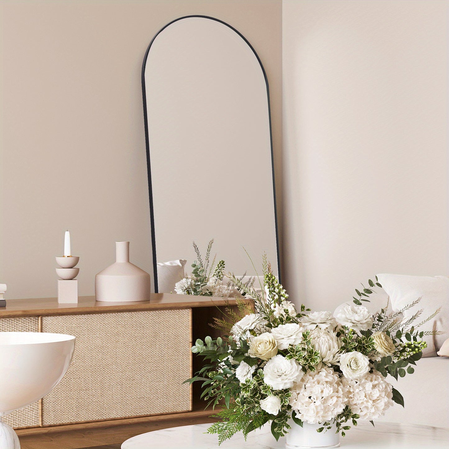 Specchio autoportante completo lunghezza facile da installare 53.34cm X 162.56cm con struttura in lega di alluminio nero dorato, specchio completo lunghezza con supporto, specchio da parete, specchio da appendere per decorare camera da letto, bagno, soggi