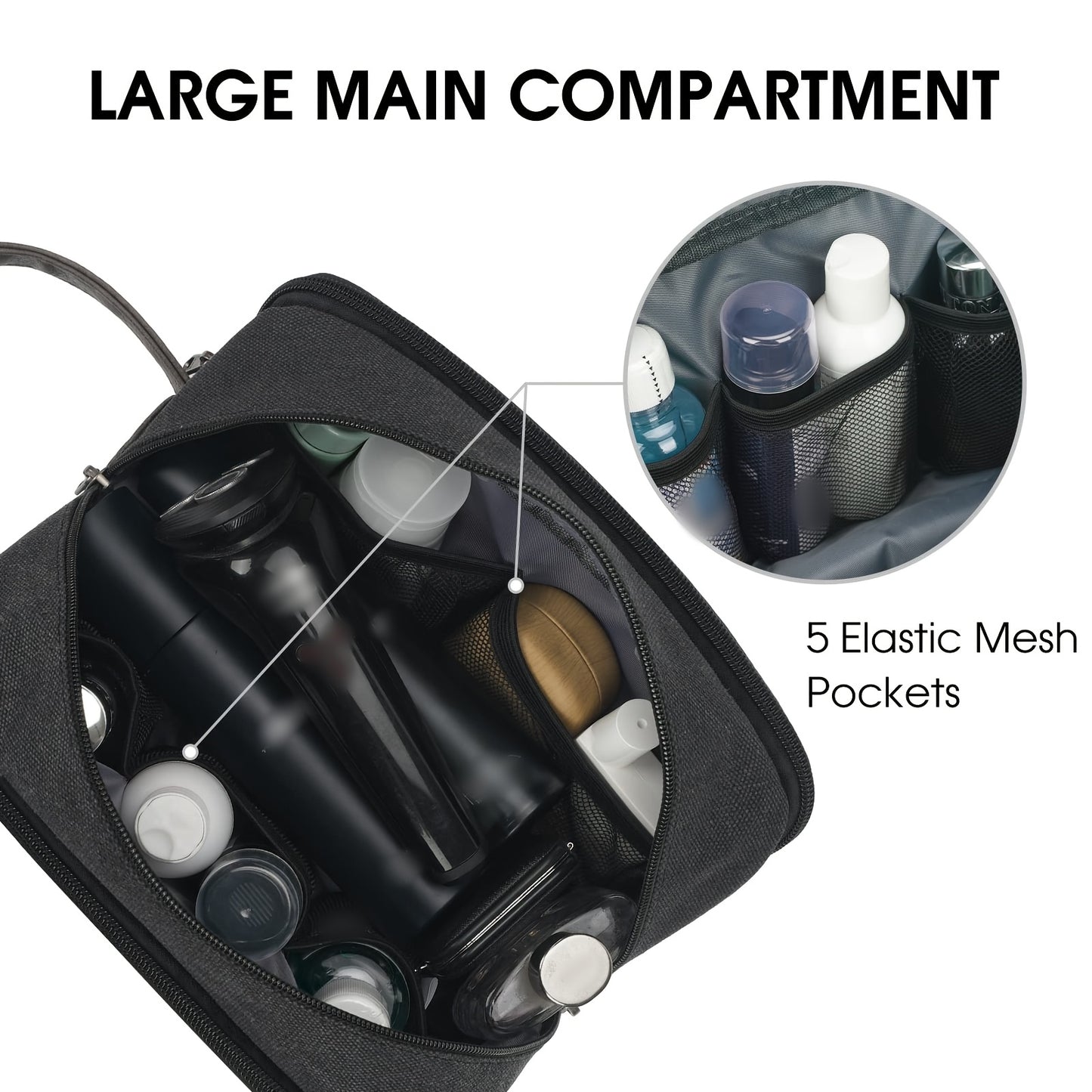 Beauty Case da Viaggio in Tela con Maniglia Laterale per Uomo Donna, Organizer da Viaggio per Articoli da Toeletta, Borsa da Barba con Tasca Separata per Asciutto e Bagnato per Accessori da Viaggio