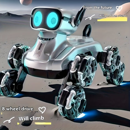 Robot per cani con 8 ruote, auto giocattolo intelligente per cani, auto da stunt con gesti e doppio controllo, auto da arrampicata deformabile, veicolo fuoristrada giocattolo, doppia batteria a energia, regalo preferito per le vacanze