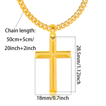 Collana con ciondolo da uomo in argento 925, con croce tridimensionale placcata in oro 18 carati, accompagnata da una robusta catena cubana in argento 925, perfetta come regalo per le feste o la festa del papà, confezionata in una confezione regalo