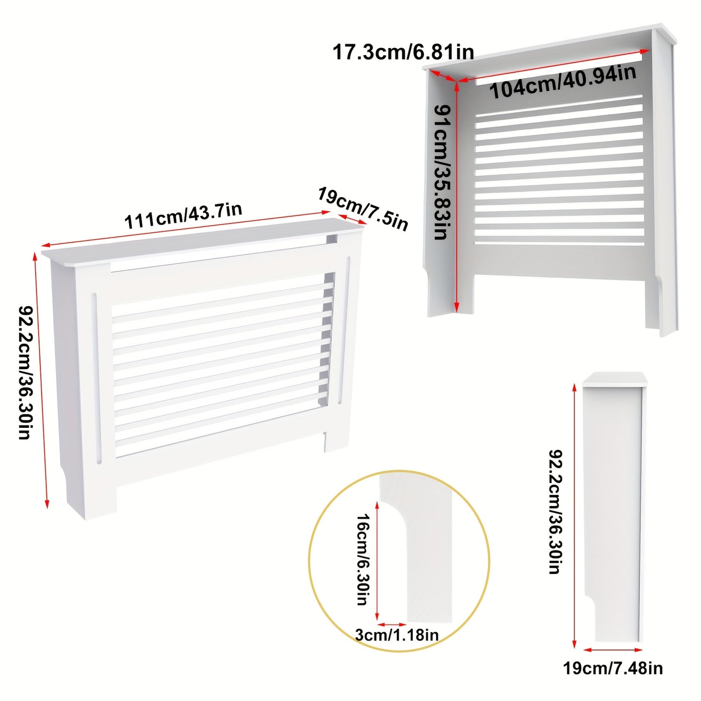 Pannello copriradiatore extra alto 92 cm/27" - Autoportante - Adatto per radiatori orizzontali/verticali, pannello con porta, ripiano e barriera con vano portaoggetti, unità da assemblare