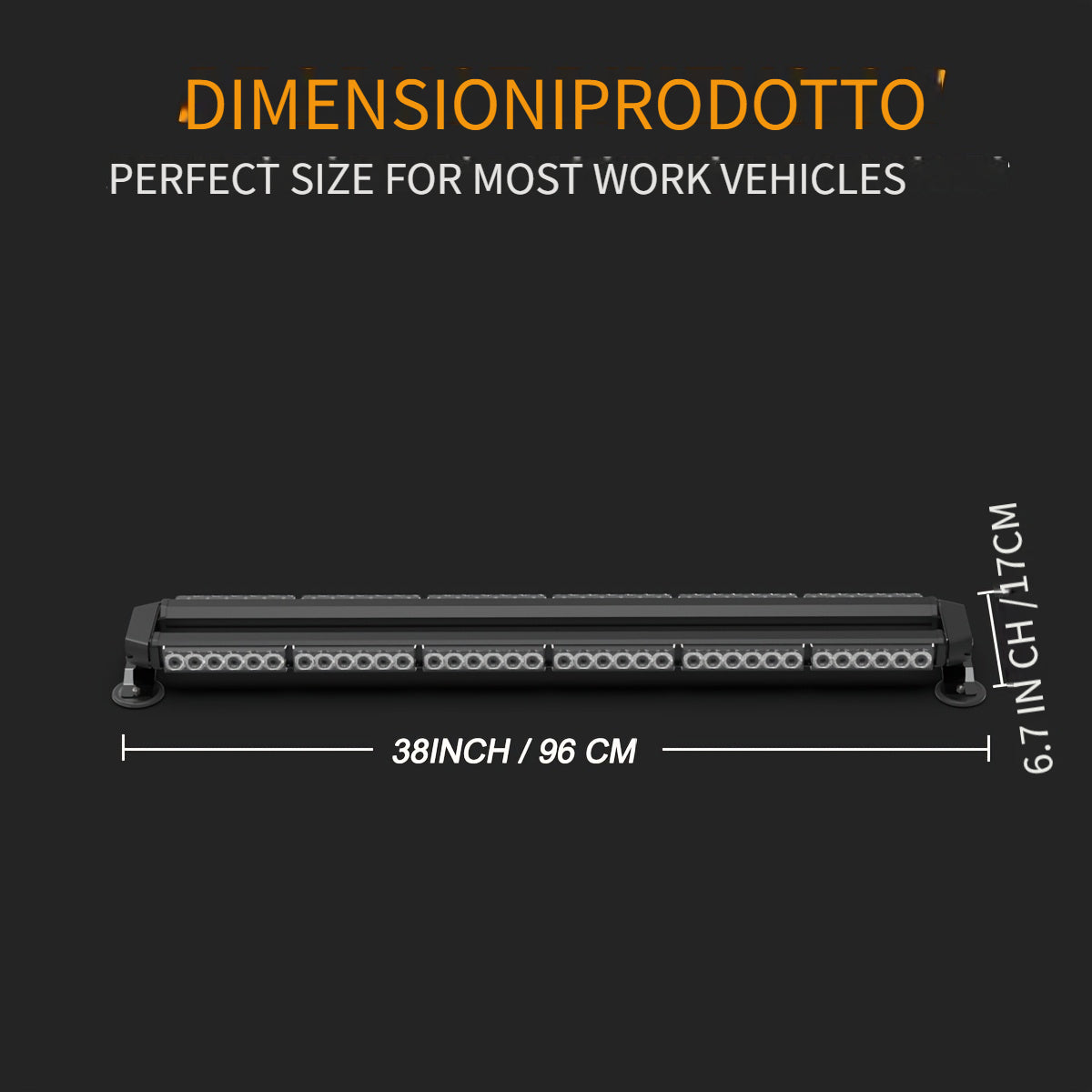 Barra LED Ambra da 38 Pollici Progettata per Camion e Veicoli da Costruzione Fuoristrada, Senza Batteria