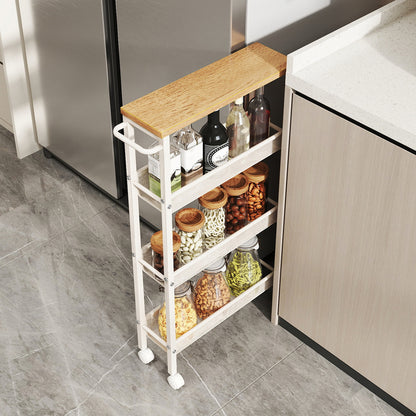 Carrello multiuso con rotelle, design sottile, si inserisce perfettamente negli spazi della cucina. Adatto per l'uso vicino alle cappe aspiranti, nei bagni e accanto ai frigoriferi.