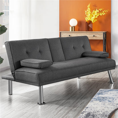 Costoffs Divano Letto a 3 Posti Divano Trasformabile con 2 Braccioli Staccabili Mobile Imbottito con Supporto Centrale Porta Bicchieri Divanetto Reclinabile da Salotto