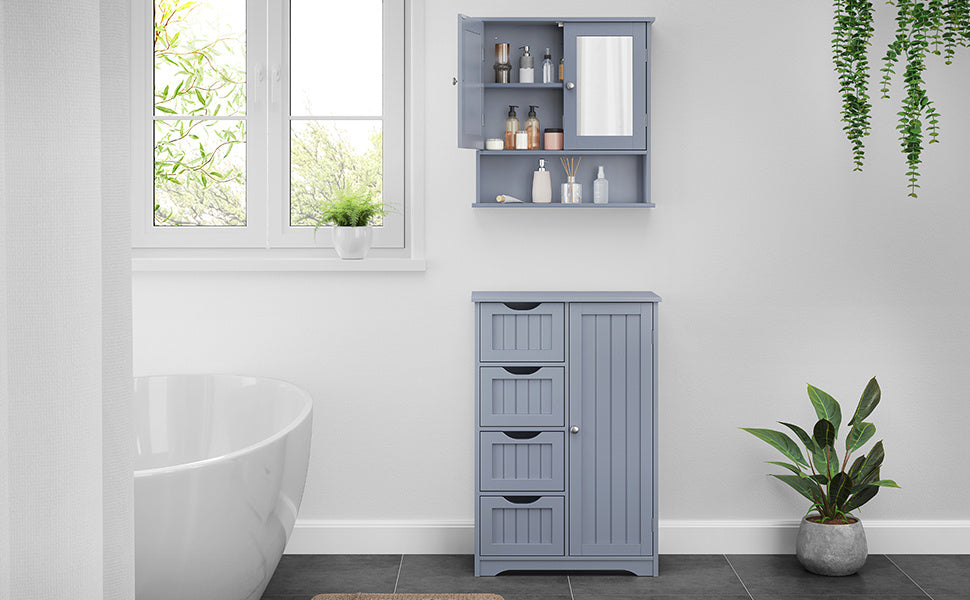 Armadietto Bagno Specchio da Muro Parete Mobile Bagno Sospeso con 2 Ante Mobiletto Pensile Mensola Ripiano Regolabile 58 x 56 x 13 cm