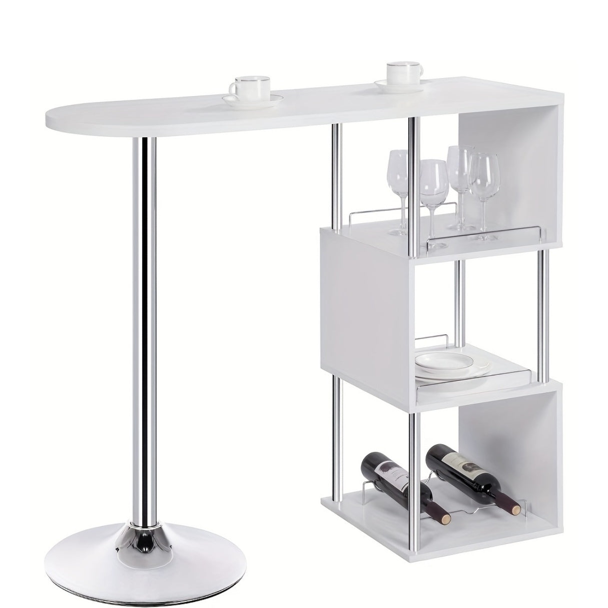 1 pz. Bancone Bar Tavolo da Bistrot Bancone Tavolo con 3 Ripiani con Portabottiglie in Metallo MDF Bianco 113 x 40 x 105 cm (L x P x A) Adatto per Cucina e Altri Luoghi