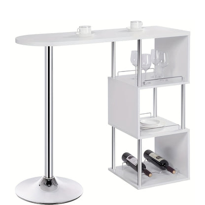 1 pz. Bancone Bar Tavolo da Bistrot Bancone Tavolo con 3 Ripiani con Portabottiglie in Metallo MDF Bianco 113 x 40 x 105 cm (L x P x A) Adatto per Cucina e Altri Luoghi