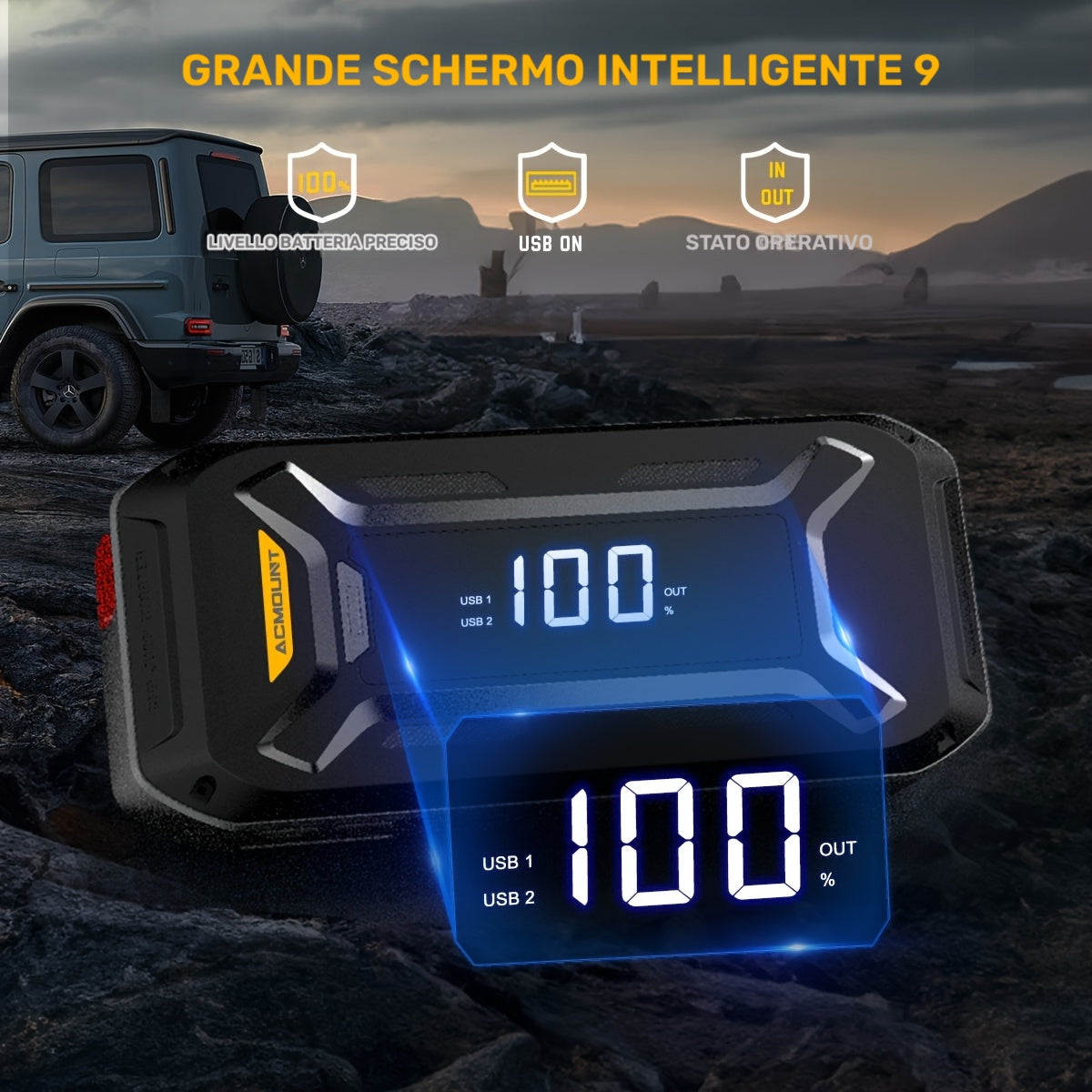 ACMOUNT Avviatore per Auto, Booster di Batteria ad Alta Capacità 26800mAh per Tutti i Motori a Benzina e Diesel fino a 10.0L, Avviatore Automatico 12V con Torcia, Ampio Display LCD, Ricarica Rapida USB