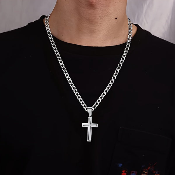 Magazzino Locale, Collana con Ciondolo in Argento 925 per Uomo, Catena Cubana da 5 mm con Croce Raffinata, Peso Totale del Prodotto (25.29G). Stile Street Party alla Moda, Regalo per Uomo, Regalo per la Festa del Papà, Regalo per il Partner, con Confezion