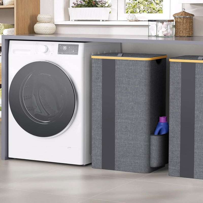 Furnestorica Cesto Portabiancheria con Coperchio, Design a Rete Trasparente con Capacità Chiara, Cesto per Biancheria da 100L con Manici e Sacca per Bucato Rimovibile, Cesto Traspirante con Coperchio per Camera da Letto, Bagno, Dormitorio, Lavanderia, Ces