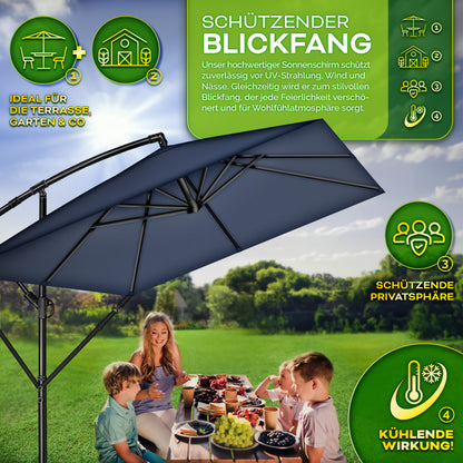 Tillvex® Parasole Rettangolare in Alluminio Ø 330 Cm + Copertura con Manovella | Schermo Angolare a Luce Rossa con Supporto & Parabrezza | Grande Parasole da Giardino in Alluminio Protezione UV | Schermo con Manovella Impermeabile Girevole a 360° per Terr
