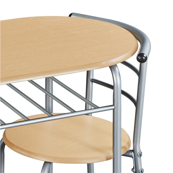 Costoffs Set Tavolo e 2 Sedie da Bar e Sala da Pranzo in Legno e Metallo per Cucina Balcone Piccoli Spazi Sedia Portata 136 kg