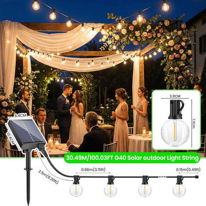 Catena Luminosa Solare da Esterno, 15M/20M/30M LED Luci da Giardino Dimmerabili Timer 8 modalità di illuminazione regolabili per Picnic Turistici, Atmosfera Decorativa, Illuminazione Cortile, Feste di Matrimonio, Cortili Esterni, Pergola Patio
