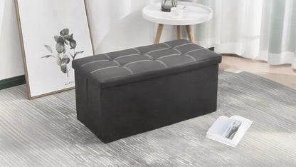 Panchetto Pieghevole in Pelle con Doppia Cucitura, Materiale in Pelle Facile da Riporre, Elevata Capacità di Carico Ideale per Sedersi, Panchetto per Divano o Cambio Scarpe, Panchetto con Contenitore, Panchetto Lungo, Scatola-Panchetto