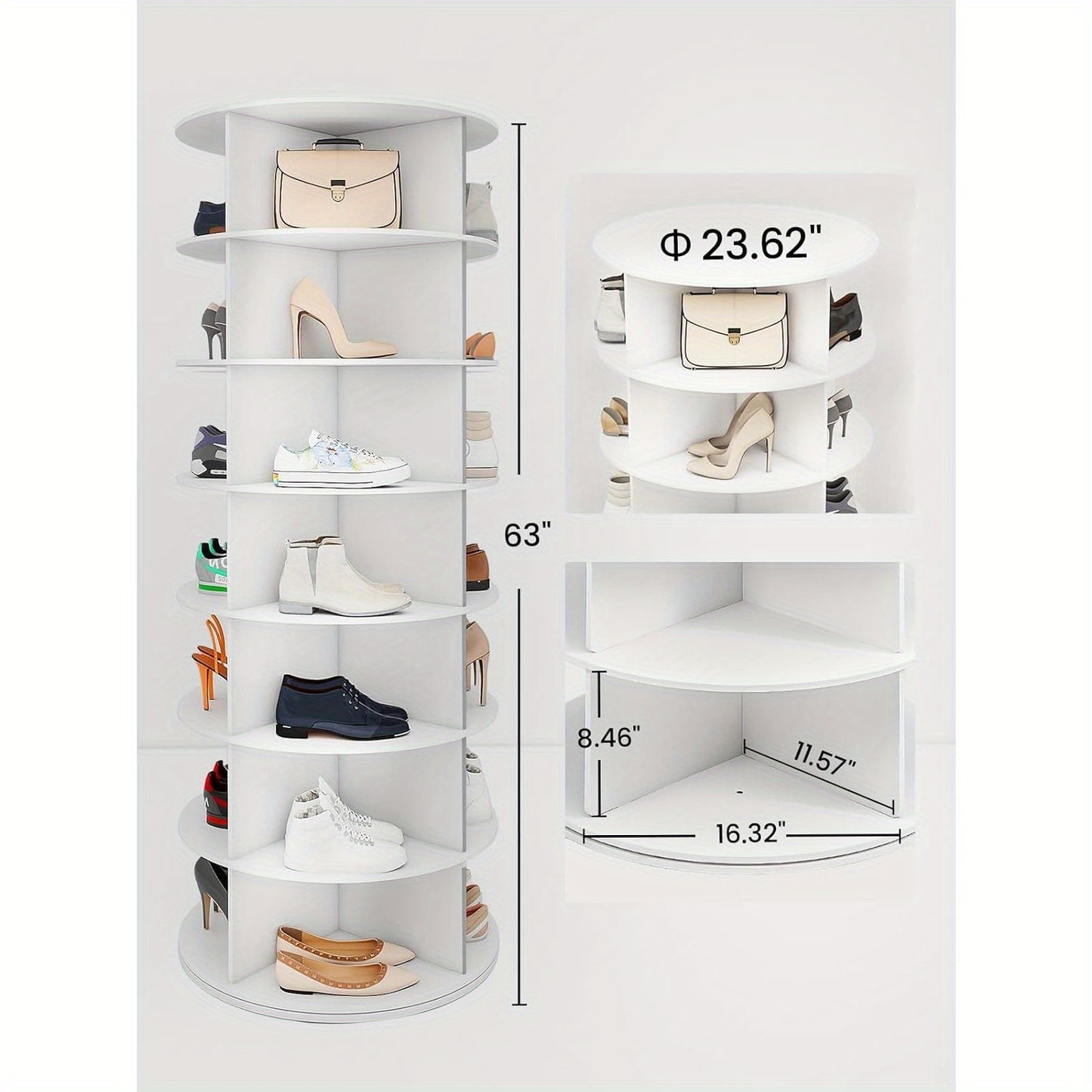 Torre portascarpe girevole a 5/6/7 ripiani per 20/24/28 paia di scarpe, espositore girevole a 360° bianco, organizzatore Lazy Susan, scaffale portascarpe a carosello rotondo, carosello verticale per cappelli e borse
