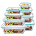 Set di 8 contenitori in vetro per alimenti con coperchi ermetici, contenitori in vetro per preparazione pasti, pranzo da ufficio per microonde, forno, congelatore e lavastoviglie