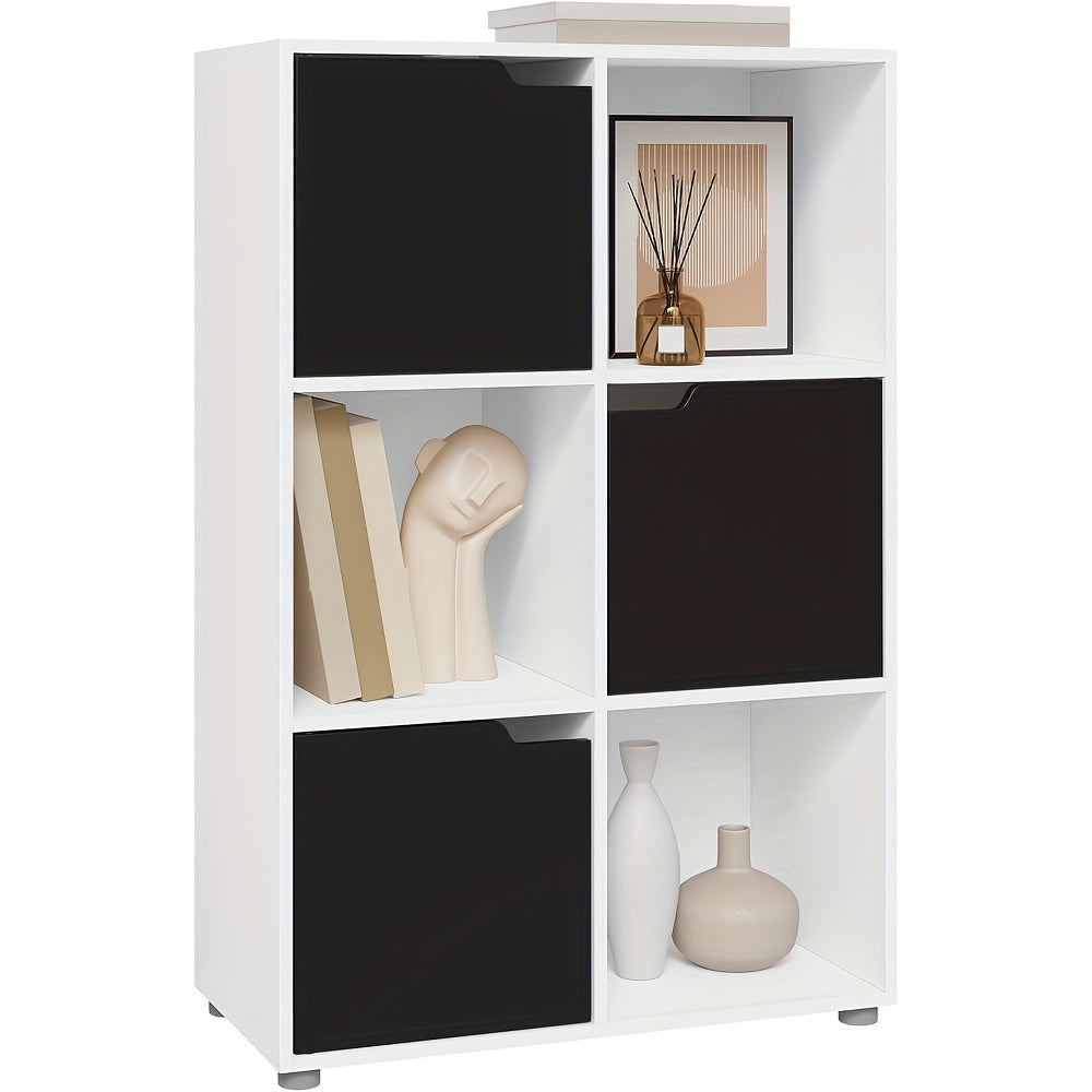 1pc Libreria, Libreria Verticale, Scaffale per Ufficio Domestico, Armadio Porta Documenti, 3 Ante, 6 Scomparti, Scaffale da Studio, 59.6X91X29Cm