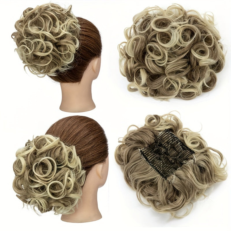 Chignon Elegante con Rosa e Pettine Floreale - Extension Ricci Sintetiche per Acconciature, Scrunchie Messy Updo in Ombre Nero/Marrone Balayage, Accessori per Capelli con Clip Facili da Applicare, Ideali per Matrimoni, Feste & Occasioni Speciali