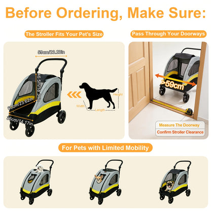 M/L/XL Passeggino Pieghevole per Cani di Taglia Piccola, Carrello Rotante per Animali Domestici a 4 Ruote per Cane e Gatto