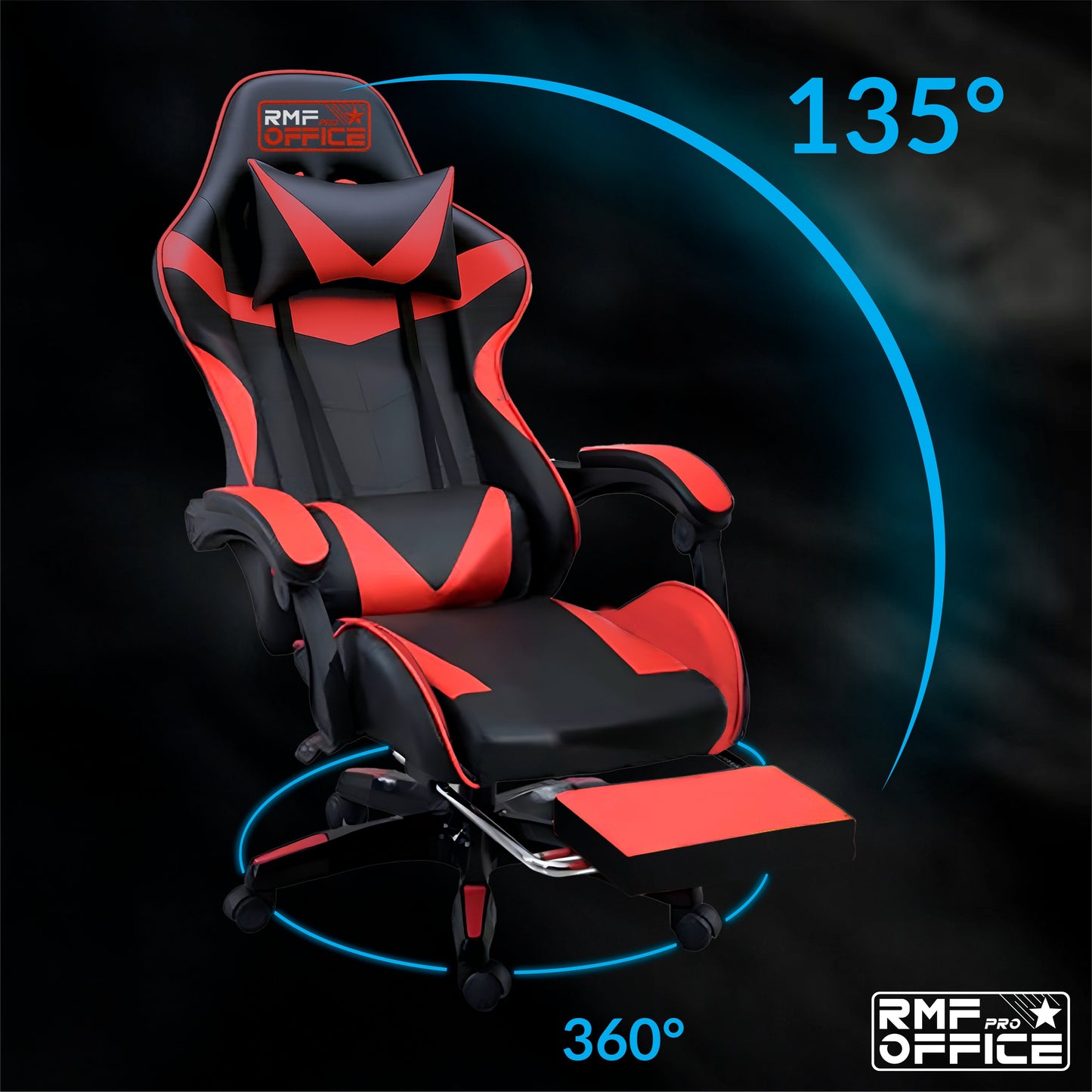 RMF Sedia Gaming Professionale Ergonomica Reclinabile, Poltrona Gaming Seduta Comoda e Rilassante con Poggiapiedi - Sedia per Gamer con Ruote Girevoli, Altezza Regolabile Nero