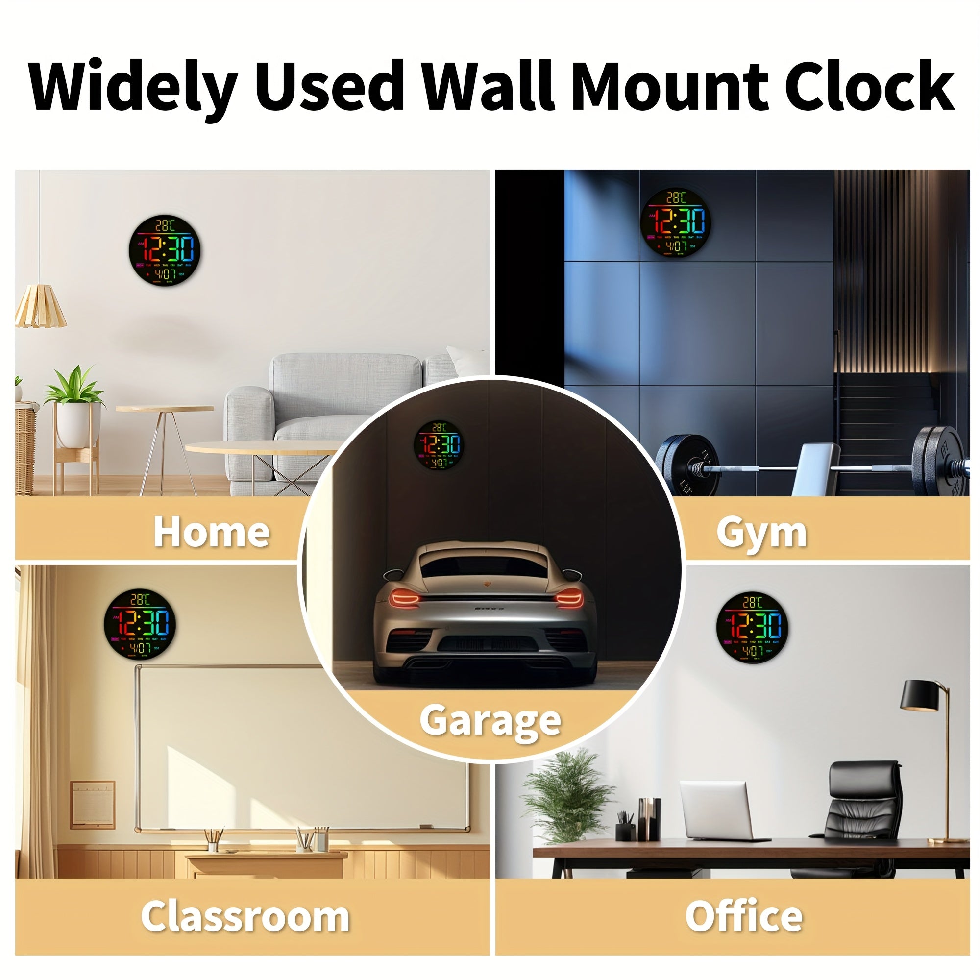 Orologio da Parete Digitale - 25cm/10 11 Luminosità Automatica Colore RGB, Temperatura, Data e Giorno, DST Automatico, Luci Notturne Senza Ticchettio, Orologio da Parete Elettrico a LED Moderno per Camera da Letto, Soggiorno