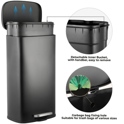 Cestino per la Raccolta dei Rifiuti di Cane in Acciaio Inossidabile da 30L, Bidone della Spazzatura con Chiusura Lenta e Secchiello Interno, Maniglia Inclusa, Resistente + Facile da Pulire + Antiodore, Adatto per Cortile, Cucina, Soggiorno, Ufficio