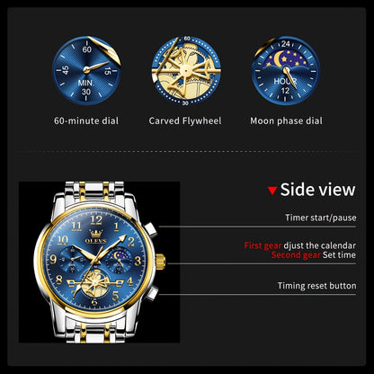 OLEVS Orologi da Uomo Classici Business Dress Analogico Quarzo Quadrante Digitale Orologio da Uomo Moda Lusso Bracciale in Acciaio Inossidabile Luminoso con Calendario Orologio da Polso da Uomo Regali Romantici Relojes De Hombre Quadrante Blu/Nero/Bianco/