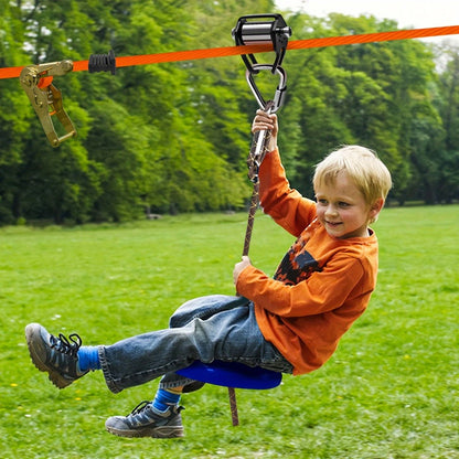 Set da 9 pezzi per ziplining in giardino, include kit scivolo zipline da esterno, puleggia stretta con gancio triangolare, set cintura piatta arancione stretta, altalena blu in ABS, borsa nera, portachiavi blu e set di giocattoli da esterno