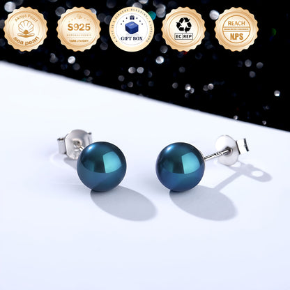 Orecchini rotondi neri in perle di mare coltivate in acqua salata, argento sterling S925, per mamma, fidanzata, amante, il miglior regalo per tutte le feste