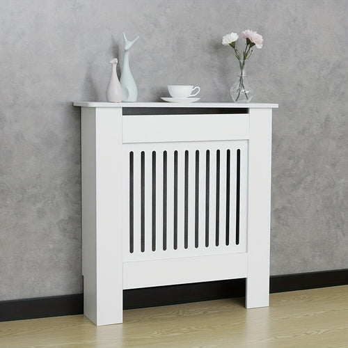 Pannello copriradiatore extra alto 92 cm/27" - Autoportante - Adatto per radiatori orizzontali/verticali, pannello con porta, ripiano e barriera con vano portaoggetti, unità da assemblare