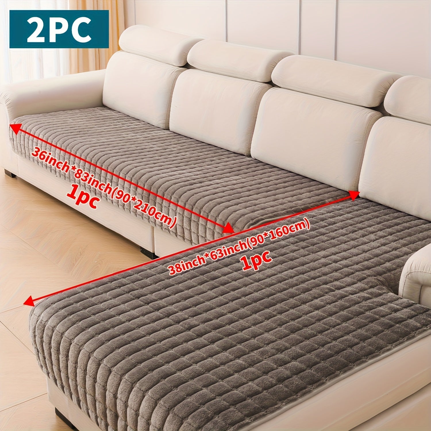 Set da 2 copridivano eleganti e moderni trapuntati in peluche - Materiale ultra-morbido e spesso in peluche, adatto agli animali domestici, lavabile in lavatrice, protezione per divano antiscivolo per divano a 3 posti, divanetto, per tutte le stagioni, la