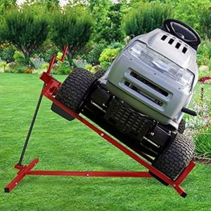 Cric per trattori da giardino 400KG Dispositivo di sollevamento per trattori da giardino Cric per trattori da giardino inclinabile a 45 gradi Regolabile Cric per trattori da giardino Aiuto per la pulizia Piattaforma di sollevamento per tosaerba Rosso