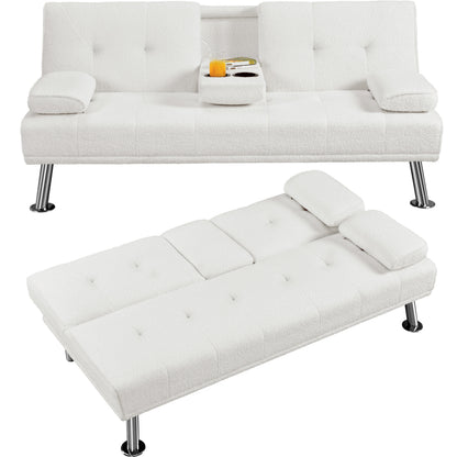 Costoffs Divano Letto a 3 Posti Divano Trasformabile con 2 Braccioli Staccabili Mobile Imbottito con Supporto Centrale Porta Bicchieri Divanetto Reclinabile da Salotto
