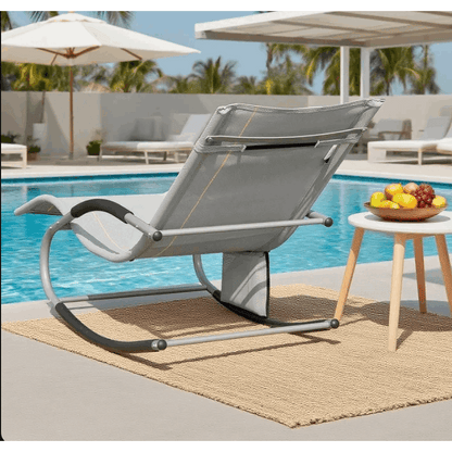 1 Pezzo Lettino Prendisole Lettino da Giardino Sdraio Relax Sedia a Dondolo da Esterno con Cuscino Poggiatesta Superficie Ergonomica Tessuto Resistente agli Agenti Atmosferici Struttura in Metallo Tasca Laterale Portata Massima 150 kg Terrazza Balcone Gia