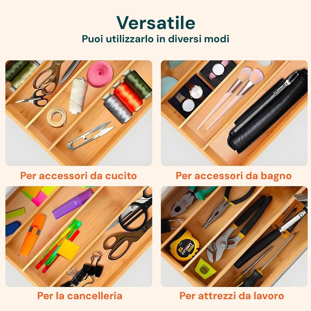 Porta cialde Organizer Bambù per Cialde con Vetro Temperato Organizer Capsule Caffè Cassetto Porta Oggetti Cassetto Minuteria Mobiletto Porta Tè Cassetto Cucito 4 Scomparti Separati