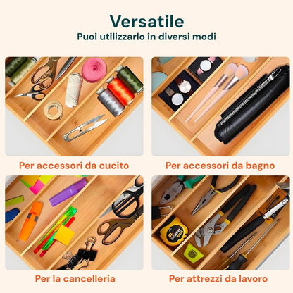Porta cialde Organizer Bambù per Cialde con Vetro Temperato Organizer Capsule Caffè Cassetto Porta Oggetti Cassetto Minuteria Mobiletto Porta Tè Cassetto Cucito 4 Scomparti Separati