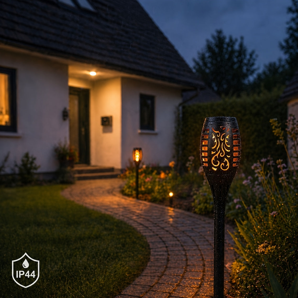 Luci a Torcia a Fiamma Solare - Effetto Fiamma per Illuminazione Esterna di Vialetti da Giardino, Plastica Resistente, Feste e Atmosfera per Patio, Decorazioni Festive per Cortile | Effetto Fiamma Tremolante | Luci a Ricarica Solare, Luci Solari per Giard