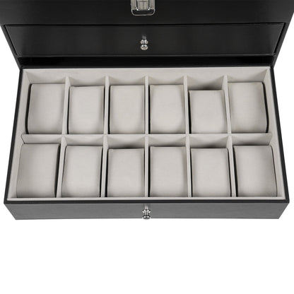 Scatola portaocchiali e orologi a 3 strati con 24 scomparti, custodia organizzatrice per occhiali da vista alla moda per donna e uomo - Portaocchiali portaoggetti multiplo con cassetto, coperchio in vetro e passante per esterni